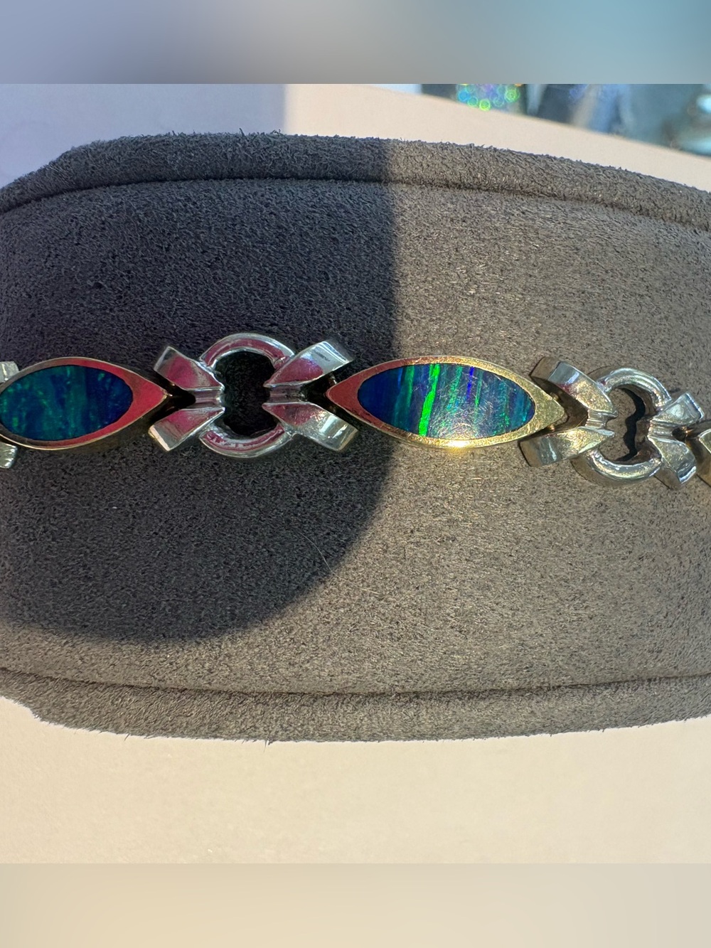 14kLink Bracelet with Blue-Green  Inlay